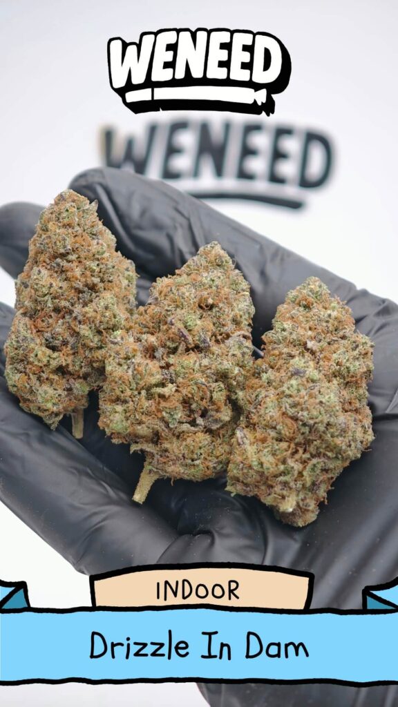 Fleur de CBD Drizzle in Dam par WeNeed, têtes compactes et givrées